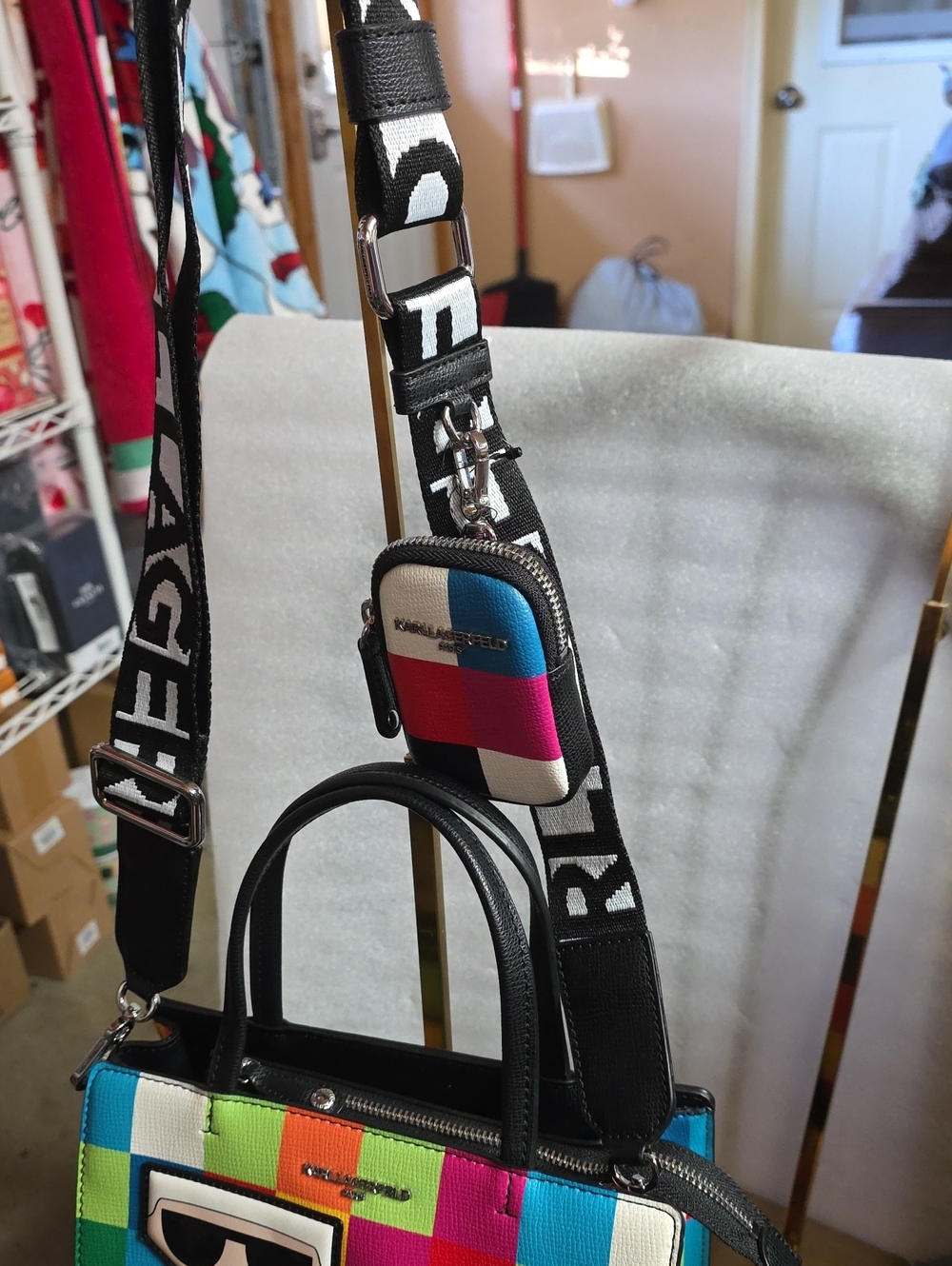 Karl Lagerfeld Tote with Character Appliqué & Matching Clip On Pouch Nwt - Picture 7 of 13